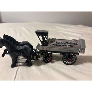 Texaco Horse Drawn Tanker Coin Bank Silver Black One Size Good Diecast Metal